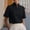 Black, variant on Women's Mandarin Collar Short Sleeve Blouse Button Down with Pocket, Cotton Linen Loose Fit Casual Top for Work Office Everyday Wear