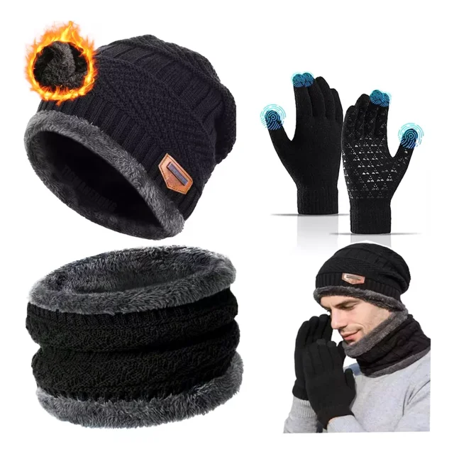 3en1 Gorro Bufanda Guantes Invierno Unisexo Tejidos Frío .