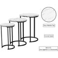 thumbnail image 2 of Set of 3 Round Living Room End Tables – Modern Faux Marble Top and Black Metal Base Nesting Tables or Nightstands (White), 2 of 8