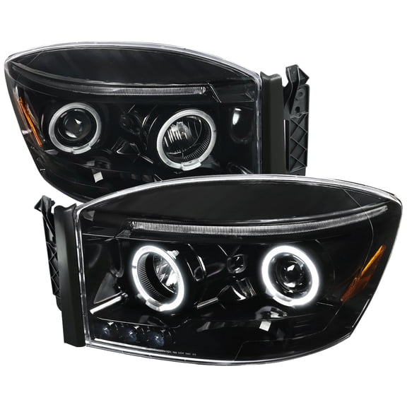 Dual Halo Projector Headlights (Glossy Black Housing/Clear Lens) Made for and Compatible with 2006-2008 Dodge RAM 1500/ 2006-2009 RAM 2500 3500