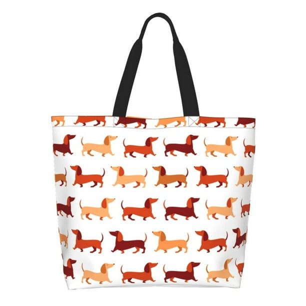 Disketp Dachshund Walking Bolsa Tote Estampada para Mujer, Bolso de Hombro y de Mano para Compras y Viajes