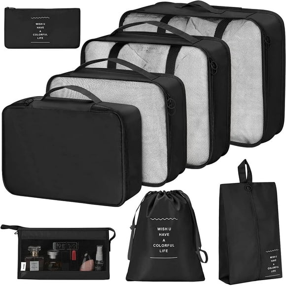 8Pcs Packing Cubes for Luggage , Travel Packing Organizers Packing Cubes for Travel (Black)