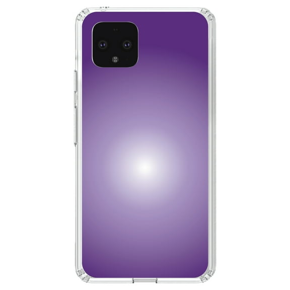 DistinctInk Clear Shockproof Hybrid Case for Google Pixel 4 XL (6.3" Screen) - TPU Bumper, Acrylic Back, Tempered Glass Screen Protector - Purple White Gradient Burst