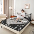 thumbnail image 4 of Feelyou Black Triangle Aztec Bed Sheets, Boho Rustic Farmhouse King Sheets, Grey Stripes Lines Sheet Set, Ultra Soft Bedroom Decor, 4-Piece, 4 of 7