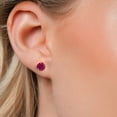 thumbnail image 4 of Gem Stone King 14K Yellow Gold Red Created Ruby Stud Earrings for Women Men (2.00 Cttw Round 6MM), 4 of 6