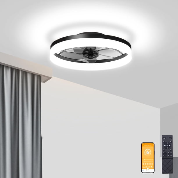 Ventilador de techo VOLISUN de perfil bajo con luces y control remoto de 50 cm negro