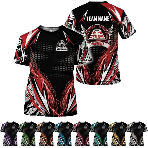 Custom Funny Cornhole T-Shirt Over Print for Men Women Teams Name Player Sports Game Personalized Gift Bean Bag Toss Lover (Red, S)