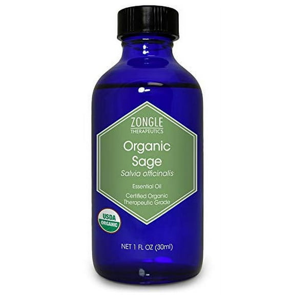 Zongle USDA Certified Organic Sage Essential Oil, Spain, Salvia Officinalis, 1 OZ