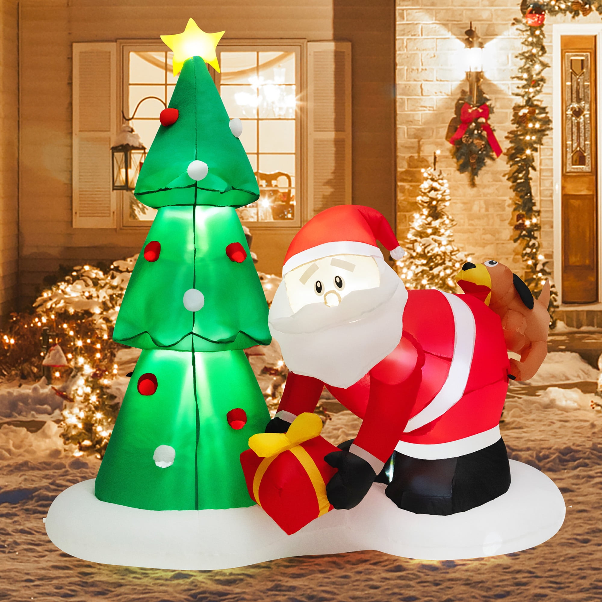 Gymax 7FT Christmas Inflatable Tree & Santa Claus Yard Decor w/ Air ...