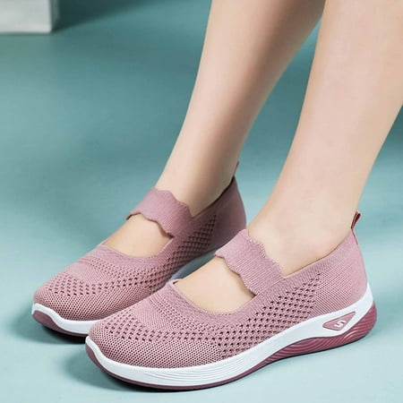 Women s Flats Soft Knit Lightweight Round Toe Slip On Comfort Ballerina Flat Shoes for Walking Low Wedge Soft Pink 7