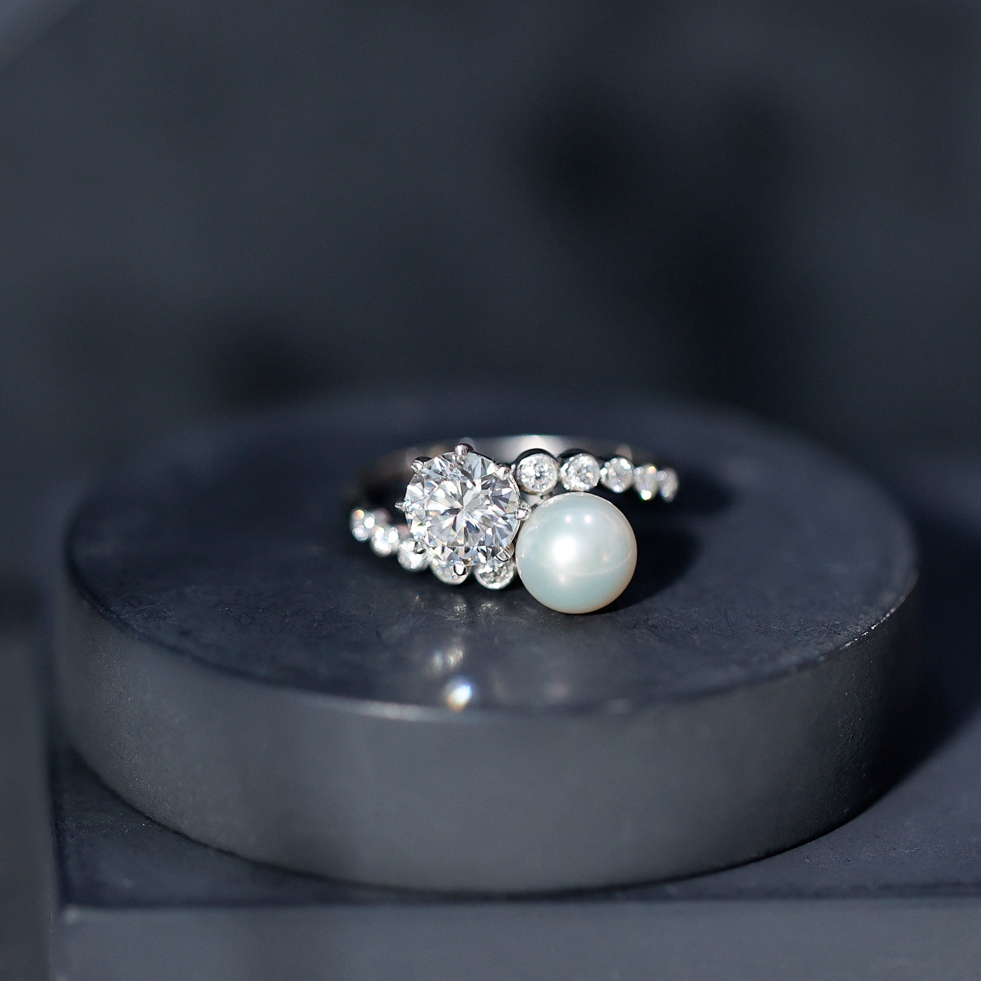 Rosec Jewels Genuine Pearl Moissanite Toi Et Moi Engagement Ring