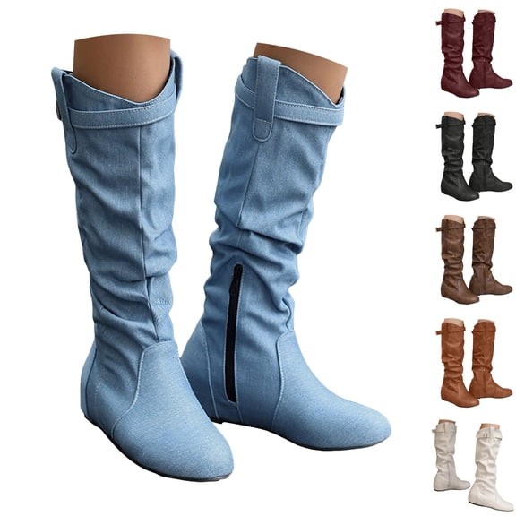 Pandaie Women's Knee High Boots Hidden Wedge Fall Slouchy Tall Boot Side Zipper Pull on Winter Motorcycle Riding Shoes for Walking Black 6