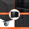 thumbnail image 4 of Armoire de Rangement en Métal, Armoire Noire Verrouillable avec Tablette Ajustable et 2 Portes, Armoire à Outils en Acier Verrouillable avec Roues, Armoire de Rangement de Garage pour Bureau à Domicile, 4 of 7