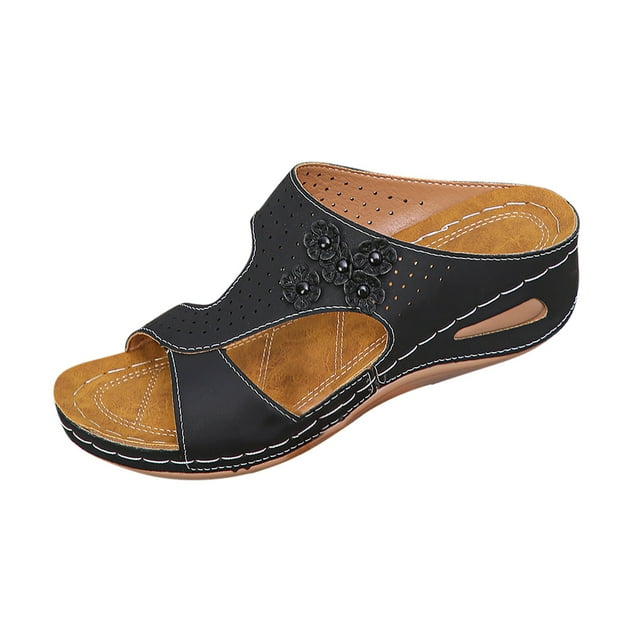 Style Mode Été Femmes Mode Décontractée Style Été Couleur Unie Bout Ouvert Semelle Épaisse Pantoufles Compensées