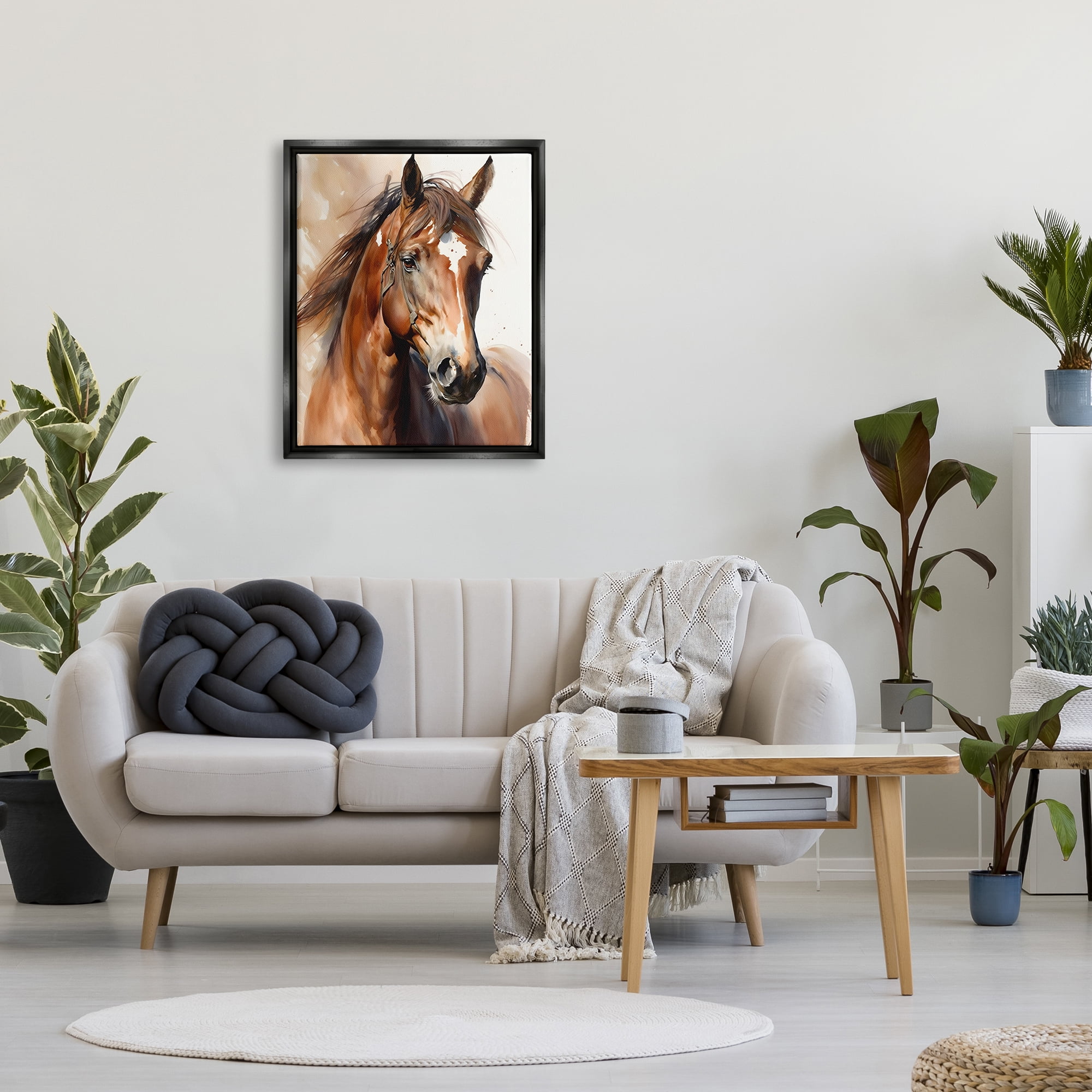 Stupell Industries Brown Horse Painting Animals & Insects Painting Black Floater Framed Canvas Art Print Wall Art, 25 x 31