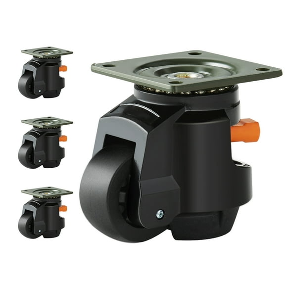 VEVOR Leveling Casters, Set of 4, 2200 lbs Total Load Capacity, 2.5 inches, Heavy Duty with Upgraded Handle Design, 360 Degree Swivel Caster Wheels, Adjustable Casters with Feet for Workbench