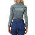 thumbnail image 3 of CHAQUETA DE DENIM CORTA LAVADA GRIS AZUL PARA MUJERES CON CUELLO CAÍDO Y BOTONES DESGASTADOS, INSPIRADA EN CHIC, PRIMAVERA VERANO TALLA L, 3 of 6