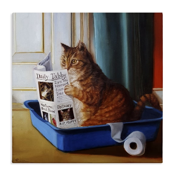 Stupell Industries Bohemian Litter Box Reading Funny Cat Canvas Art, 17 x 17, by Lucia Heffernan