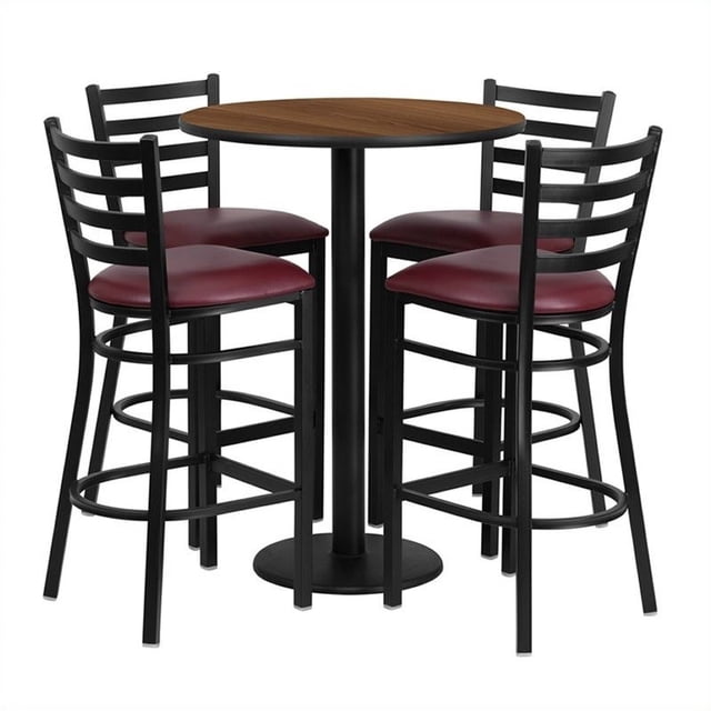 Bowery Hill Ensemble de Table Ronde 5 Pcs en Noyer et Noir