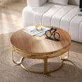 thumbnail image 4 of CHEERFUN Modern Round Coffee Table with Wooden Carving Pattern and Metal Legs, Living Room Office Furniture, Golden, 4 of 10