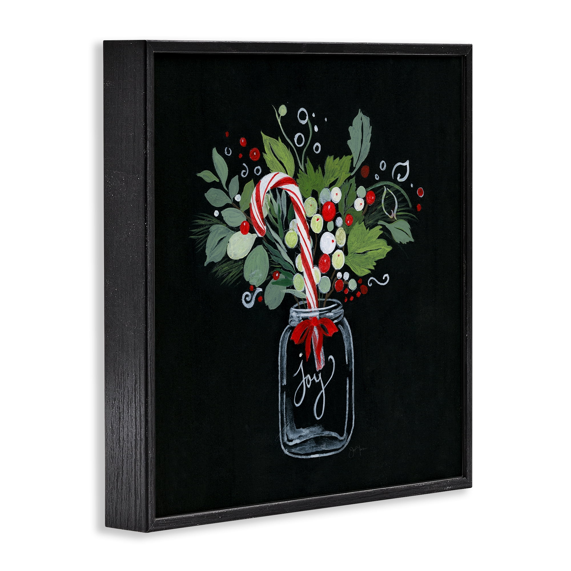 Stupell Industries Joy Candy Cane Jar Holiday Painting Black Framed Art Prints Wall Art, 24 x 24