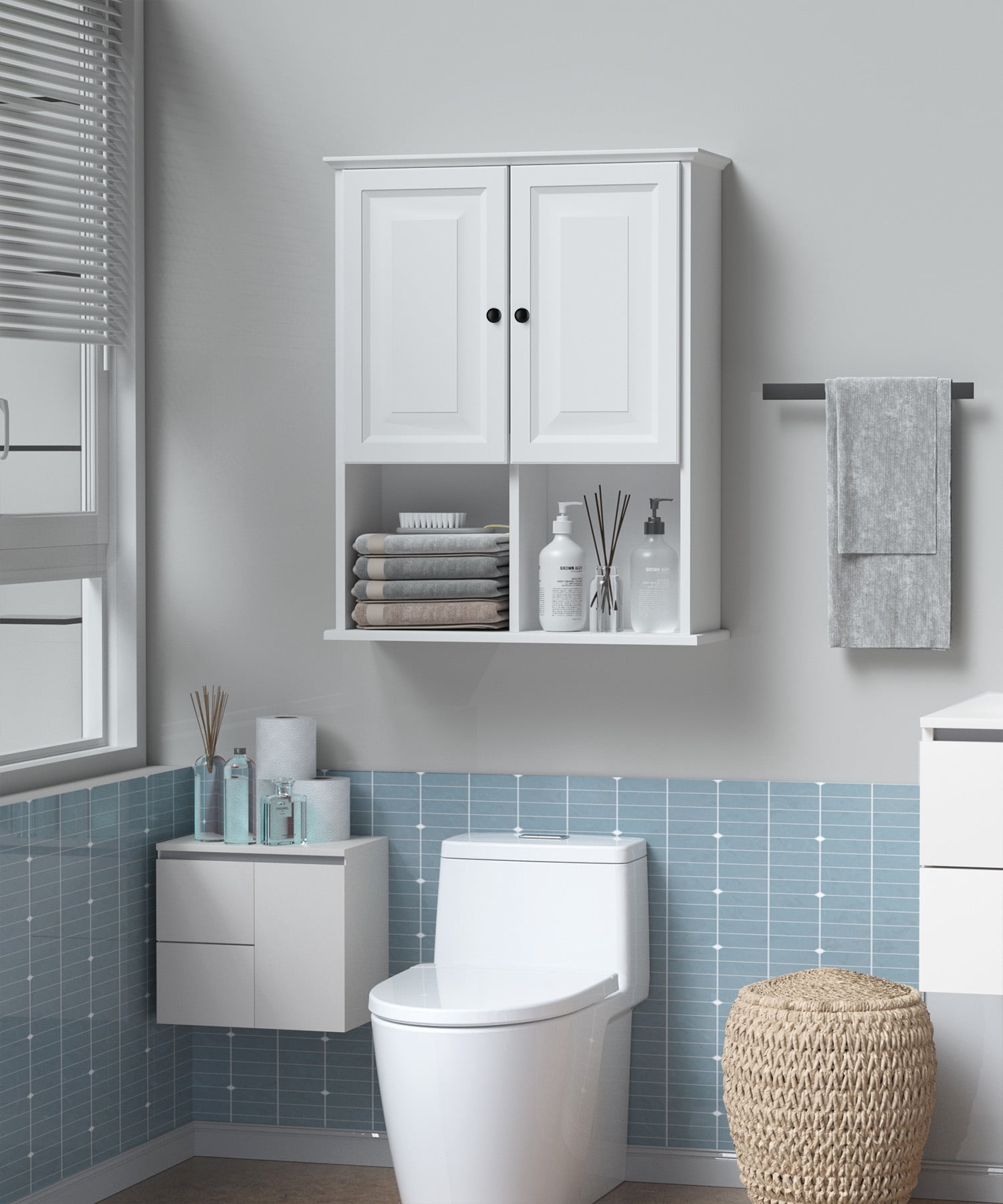 HAIOOU Bathroom Wall Cabinet with Motion Sensor LED Light, Over Toilet Storage Cabinet with Buffering Hinges and Adjustable Shelf (White)