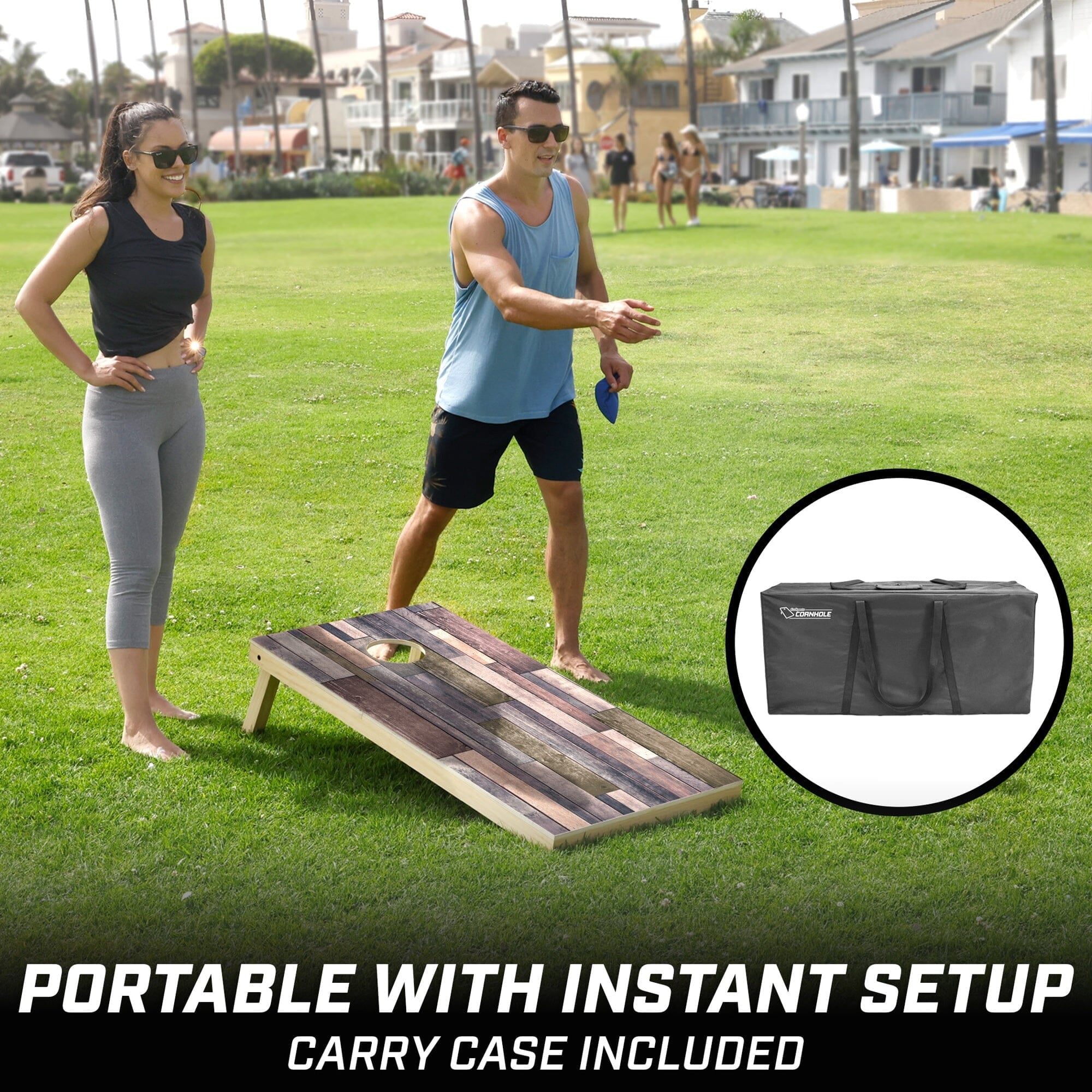 GoSports 4'x2' Regulation Size Premium Wood Cornhole Set -Backyard Toss Game Lawn Scrap Wood Design