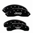 thumbnail image 1 of Fits 2018-2023 Jeep Wrangler JL MGP Caliper Cover Caliper Cover 42019SJPLBK Set of 4; Jeep Logo Front Set/Jeep Grill Logo Rear Set; Powder Coated; Black; Aluminum, 1 of 4