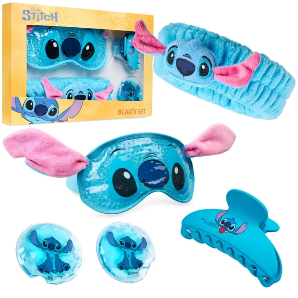 Set de Accesorios de Belleza Disney Stitch con Mascarilla Refrescante para Ojos, Almohadillas de Gel, Banda para el Cabello y Pinza Relajante para Mujeres (Azul)