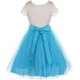 thumbnail image 2 of Little Girls Lace Top Rhinestone Pearl Special Flowers Girls Dresses Turquoise 2 (J20KS45), 2 of 3