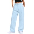thumbnail image 3 of Cutuoiiu Women's Plus Size Casual Cotton Linen Trousers Solid Color Button Closure Elastic Waist Straight Leg Pants with Pockets for Work, Daily Wear, 3 of 6