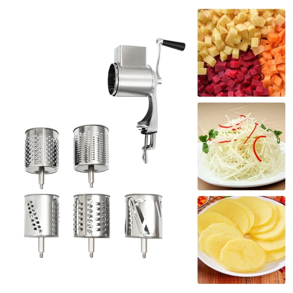 Vintoro Manual Stainless Steel Rotary Grater with 5 Drum Blades, Rotary Coconut Shredder, Vegetable Grinder