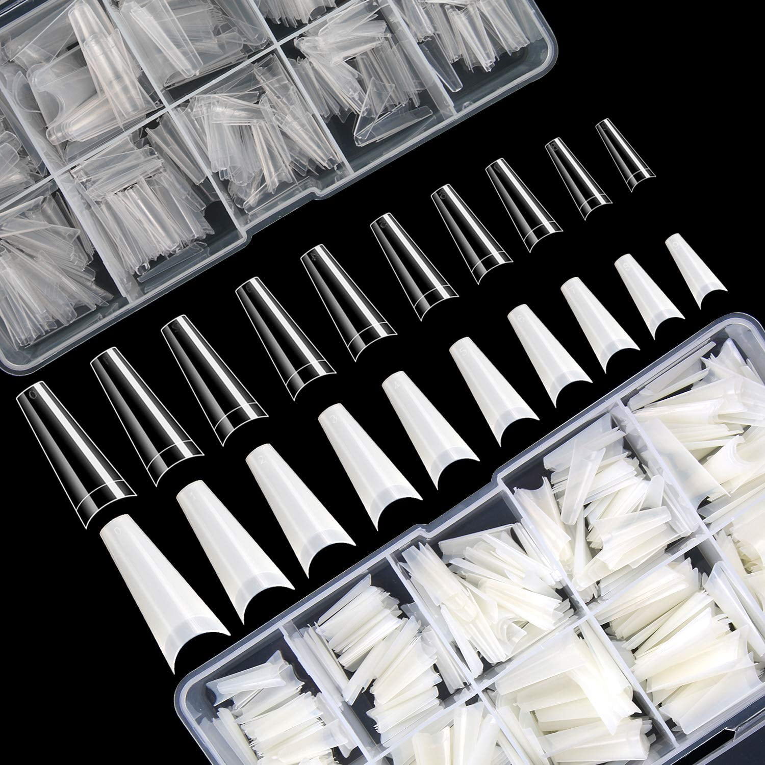 1000 Pcs Nail Tips, Acrylic Nail Tips, Clear Nails Coffin Shaped Ballerina Nails Tips, Half Cover French Artificial False Nails With Box Of 10 Sizes For Nail Art Salons And Home DIY
