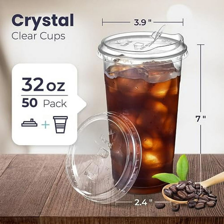 24 oz. Clear Cups with Strawless Sip-Lids, [50 Sets]