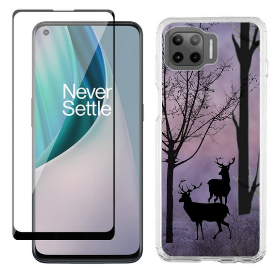 Slim-Fit Protective Phone Case compatible with Motorola Moto One 5G UW, with Tempered Glass Screen Protector, by OneToughShield ® - Forest/Deer/Twilight