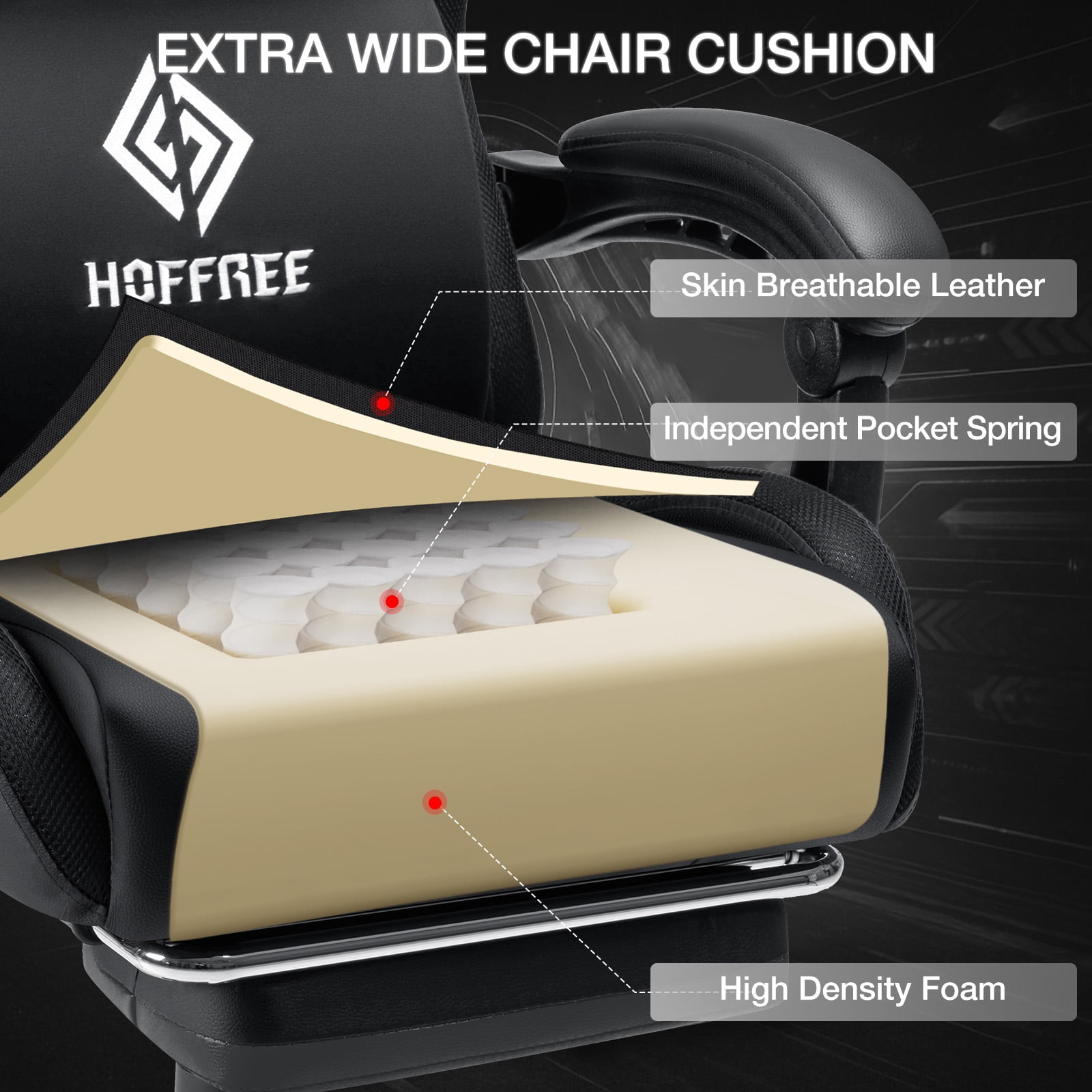HOFFREE Massage Gaming Chair with Speakers, Leather Game Chair with Bluetooth and Music Rhythm RGB Lights, Big and Tall Gamer Chair with Footrest for Adults, Ergonomic Video Game Chair with Headrest
