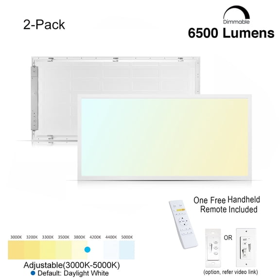 Commercial 2 ft x 4 ft LED Ceiling Panel Light – 6500 Lumens White Backlit Dimmable Flat Panel Commercial Lighting 2-Pack for Office, Warehouse & Retail