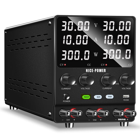NICE-POWER Dual DC Power Supply Variable: 30V 10A Adjustable Switching Regulated Series (60V 10A) Parallel (30V 20A) High Precision 5V/2A USB Port Bench Lab Power Supplies