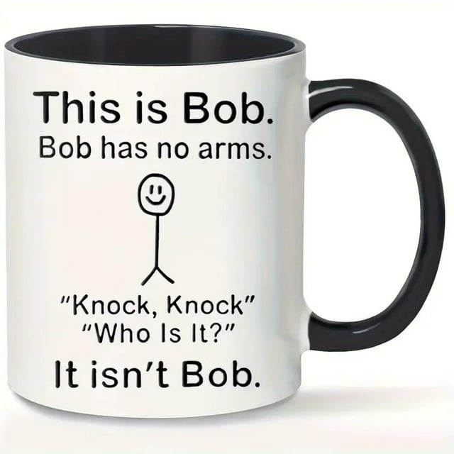 Taza de café divertida de cerámica con texto «Esto es Bob». Bob no tiene brazos