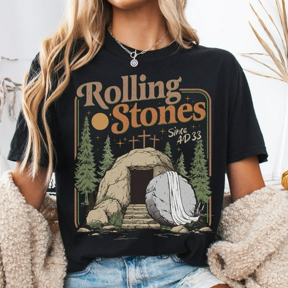 Rolling Christian T-Shirt, Trendy Stones Easter Clothing, Jesus Christ Shirt, Gift Christian, Faith-Based Graphic Tee