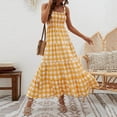 thumbnail image 5 of Women's Retro Plaid Smocked Dress Spaghetti Strap Flounce Long Dress, 5 of 9