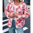 thumbnail image 6 of Warm Quilted Jackets for Women Long Sleeve Floral Print Button Down Jacket Coats with Pockets Coral Color XL, 6 of 9