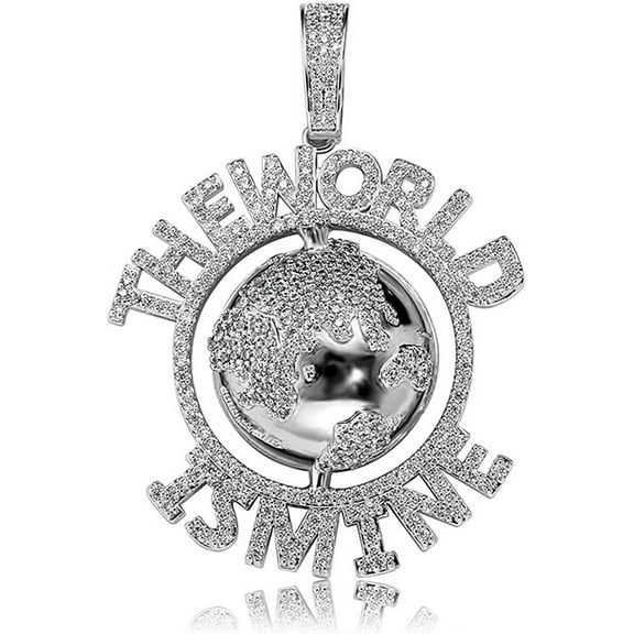 Leander The World Is Mine Pride Pendant with 24''Rope Chain Necklace, 14K Gold Plated Hip Hop Creative Charm Jewelry for Unisex