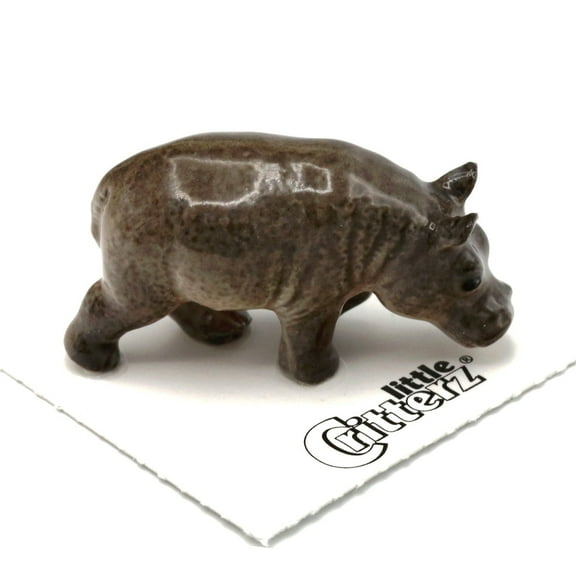 Little Critterz Brown Hippo "River" Animal Handcrafted - Home Decor Forest Animal Decorative Figurine Birthday Gift - Miniature Porcelain Figurine