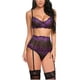 thumbnail image 3 of Conjunto de 3 piezas de lencería sexy de encaje tridimensional de dos colores, 3 of 6