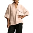 thumbnail image 2 of Dolkfu Retro Vintage Tops for Women Trendy Pink Polyester V-Neck Elbow-Length Refined Modern Pull-on Solid Blouses & Tops Pink,Xxl, 2 of 5