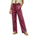 thumbnail image 2 of Cagogo Women's Straight Leg Trousers Elastic Waist Pants with Pockets Solid Casual Long Pants for Travel Vacation Lounge Work Wear Fall Outfits, Wine L, 2 of 6
