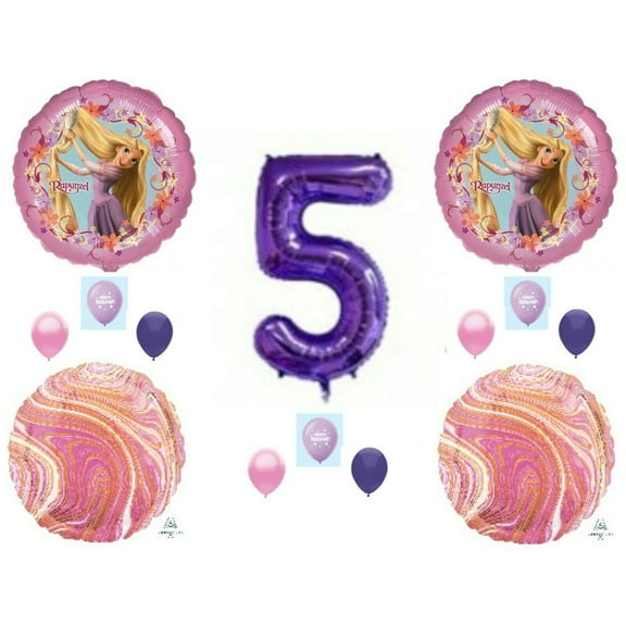 Fifth 5th Birthday Tangled Rapunzel balloons Decoration Princess Castle long hair
