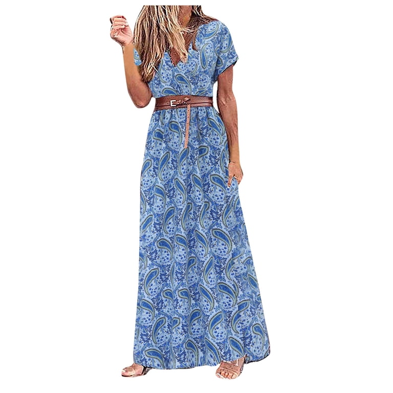 Female Dress V Neck Bohemian Style Females Trendy Dating Honeymoon Formal  Cute Casual Womens Spring Summer Sundress - Walmart.com