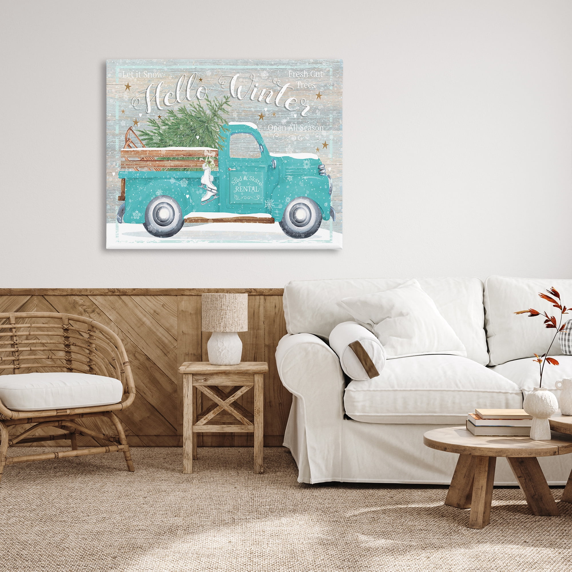 Stupell Industries Rustic Hello Winter Truck Holiday Painting Gallery Wrapped Canvas Art Print Wall Art, 48 x 36
